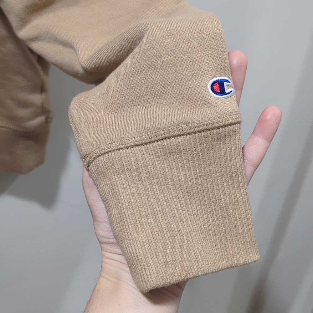 Champion Mock Neck Neutral Sweatshirt Long Sleeve Logo Beige Tan Size M - Picture 4 of 8